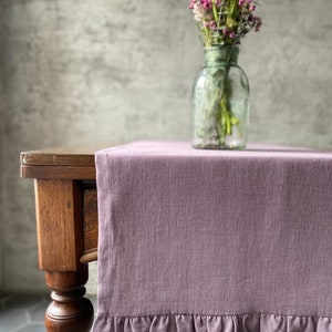 Soft washed linen table runner with ruffles in different colors/custom size linen table runner/linen table decor/free shipping image 3