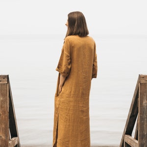 Loose linen dress DUNE in cinnamon/long linen dress/Maxi Linen dress/Long sleeve linen dress/oversized linen dress in cinnamon/free shipping image 2