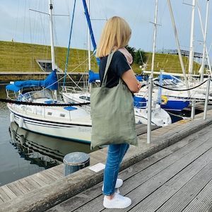 Sacola de compras de linho em cores diferentes/sacola de linho com costura decorativa/saco de compras dobrável/saco de linho lavado/FRETE GRÁTIS