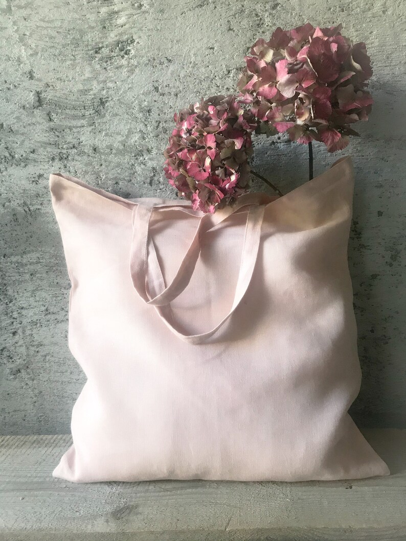 Linen Grocery Bag/linen Tote Bag in Light Pink/foldable Etsy Canada
