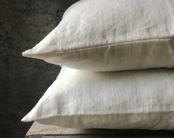 Stonewashed linen pillow case in off white/milk white/ Linen cushion cover with hidden zipper in cream white/decorative pillow