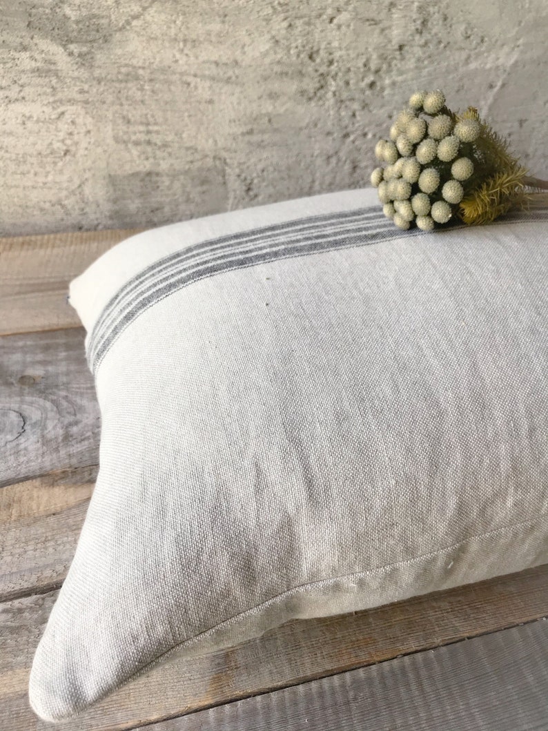 Rustic linen pillow case/Linen throw pillow cover/striped decorative pillow case/hidden zipper/grain sack pillow case/free shipping image 5