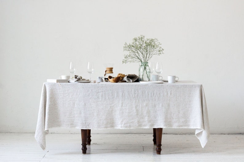 Washed Linen Tablecloth in beige white thin stripes/striped softened linen tablecloths/Dinner Tablecloth/Free shipping image 7