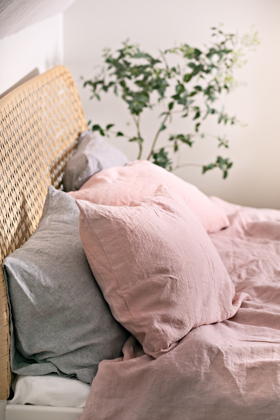 Stonewashed Linen Duvet Cover Set With 2 Pillowcases In Blush Etsy