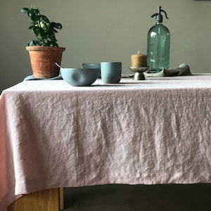 Stonewashed linen tablecloth in blushed pink/softened linen tablecloth/Dinner Tablecloth dusty pink/free shipping