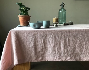 Stonewashed linen tablecloth in blushed pink/softened linen tablecloth/Dinner Tablecloth dusty pink/free shipping