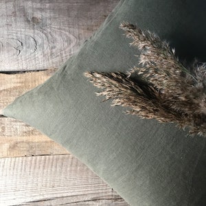 Stonewashed linen pillow cases in stylish forest green/Softened linen throw pillows in dark green/decorative pillow cases image 5