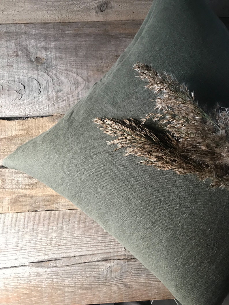 Stonewashed linen pillow cases in stylish forest green/Softened linen throw pillows in dark green/decorative pillow cases image 5