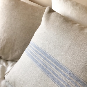 Rustic linen pillow case with blue stripe/Linen throw pillow cover/striped decorative pillow cover/grain sack pillow sham/free shipping image 4