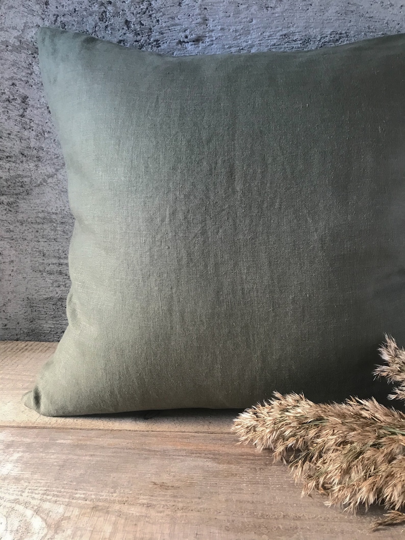 Stonewashed linen pillow cases in stylish forest green/Softened linen throw pillows in dark green/decorative pillow cases image 2