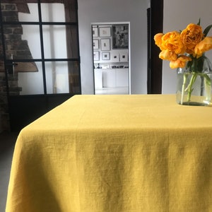 Stonewashed linen tablecloth in dusty yellow /softened linen tablecloth/Dinner Tablecloth in mustard yellow/free express shipping image 5