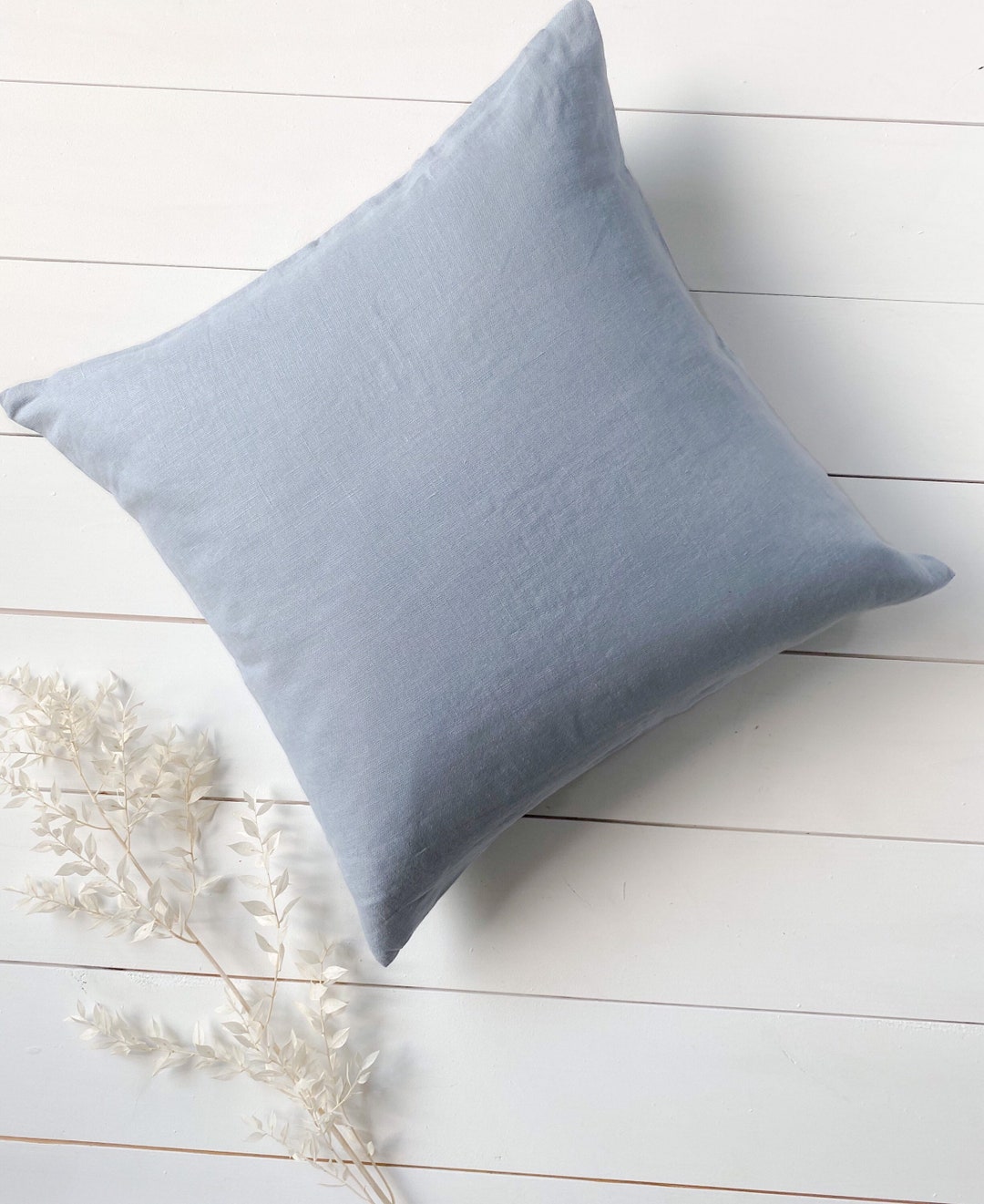 Set of 2, 4, 6 Softened Linen Pillow Cases in Light Blue/linen Throw