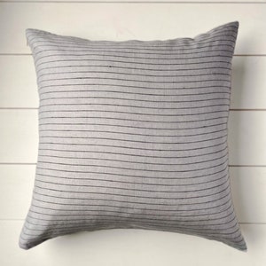 Set of 2,4, 6 Gray stonewashed linen throw pillow cases in minimalistic black pinstripes/Softened linen throw pillow cover/pillow sham