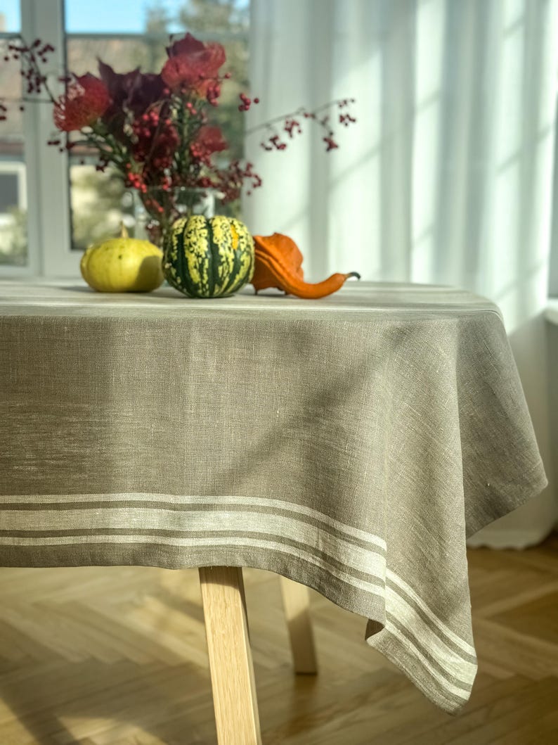 Rustikale Natur Leinen Tischdecke in blau,schwarz, grün und rot Streifen/Getreidesack Leinen Tischdecke/Bauernhof Tischdecke/EXPRESS VERSAND Bild 11
