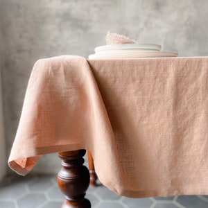 Stonewashed linen tablecloth in dusty coral pink/cream tan softened linen tablecloth in coral/Dinner Tablecloth in linen /express shipping