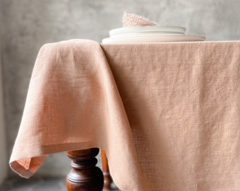 Stonewashed linen tablecloth in dusty coral pink/cream tan softened linen tablecloth in coral/Dinner Tablecloth in linen /free shipping