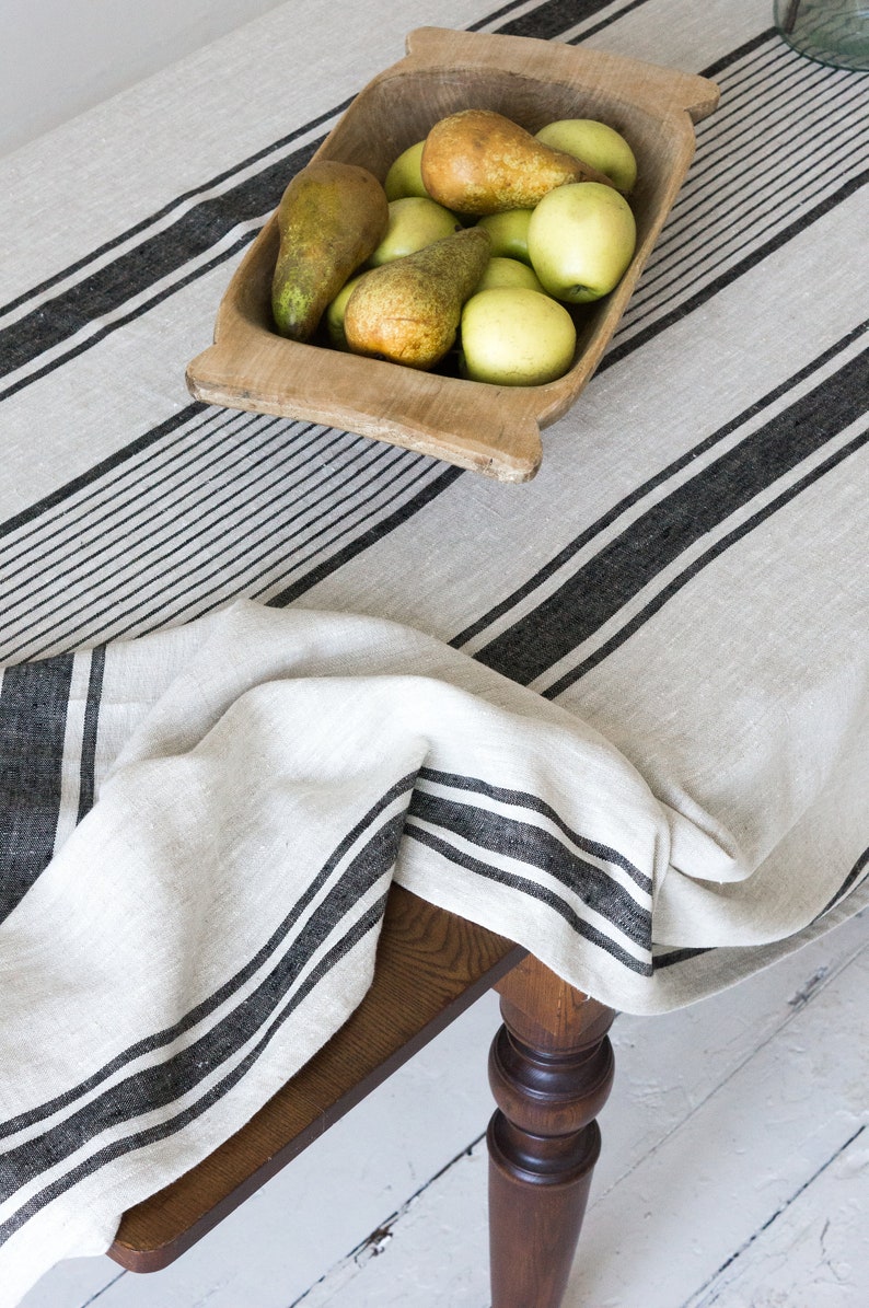 Rustic natural linen tablecloth in blue, black, green and red stripes/grain sack linen tablecloth/linen farm style tablecloth/free shipping image 10