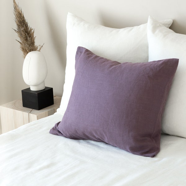 Linen pillow case in dusty lavender with envelope closure/washed linen pillow cases in dusty purple/custom size pillow shams