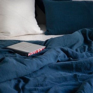 Dark blue linen duvet cover/Stonewashed linen bedding/linen duvet custom size in navy blue image 4