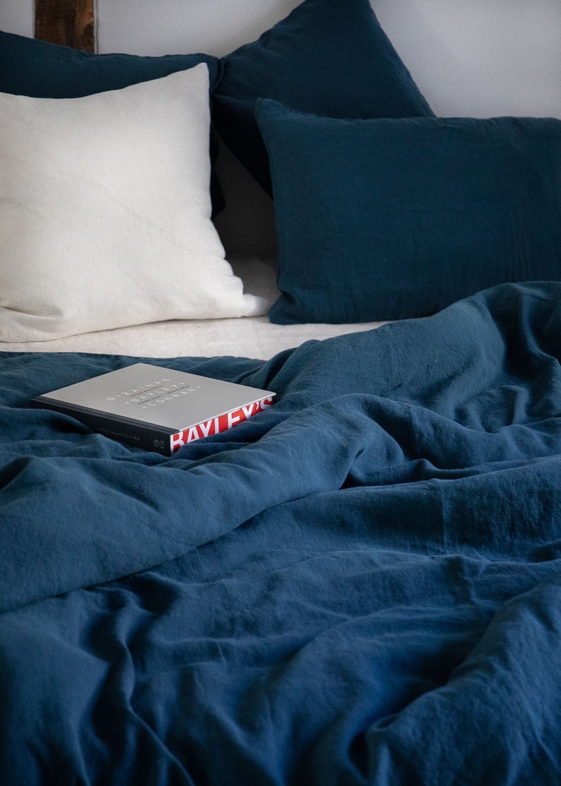 Dark blue linen duvet cover/Stonewashed linen bedding/linen duvet custom size in navy blue image 4
