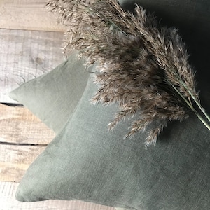 Stonewashed linen pillow cases in stylish forest green/Softened linen throw pillows in dark green/decorative pillow cases image 3