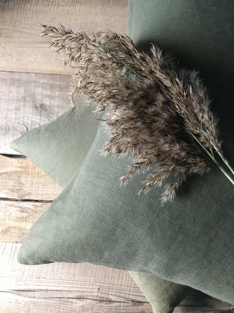 Stonewashed linen pillow cases in stylish forest green/Softened linen throw pillows in dark green/decorative pillow cases image 3