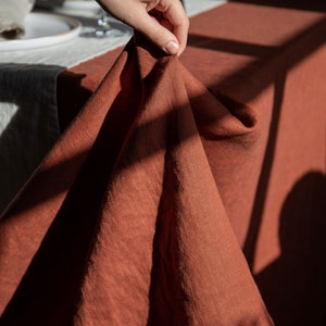 Stonewashed linen tablecloth in stylish terracotta/Red ochre softened linen tablecloth/Dinner Tablecloth/express shipping