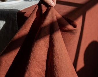Stonewashed linen tablecloth in stylish terracotta/Red ochre softened linen tablecloth/Dinner Tablecloth/free shipping