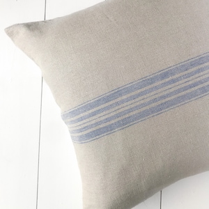 Rustic linen pillow case with blue stripe/Linen throw pillow cover/striped decorative pillow cover/grain sack pillow sham/free shipping image 3