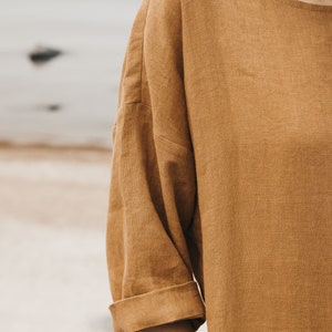 Loose linen dress DUNE in cinnamon/long linen dress/Maxi Linen dress/Long sleeve linen dress/oversized linen dress in cinnamon/free shipping image 5