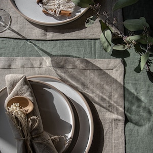 Stonewashed linen tablecloth in forest green/dark green softened linen tablecloth/Dinner Tablecloth in dusty green/free shipping image 6