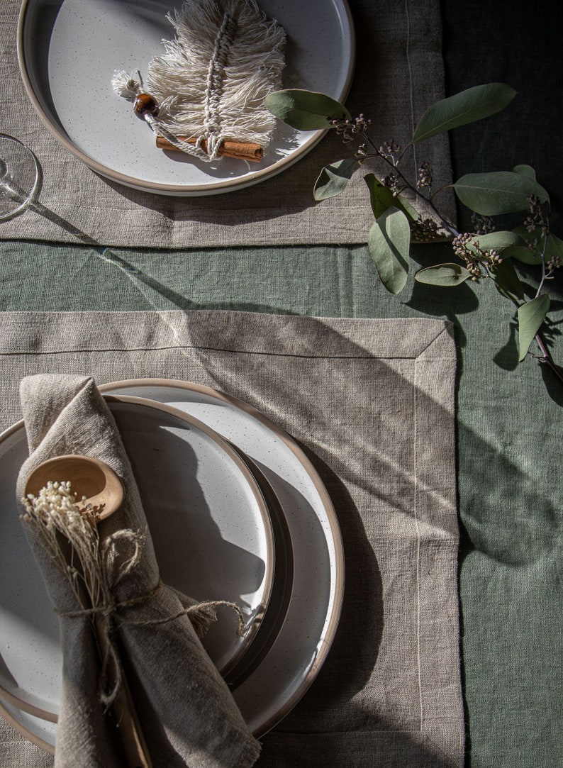 Stonewashed linen tablecloth in forest green/dark green softened linen tablecloth/Dinner Tablecloth in dusty green/free shipping image 6