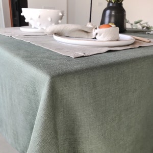 Stonewashed linen tablecloth in forest green/dark green softened linen tablecloth/Dinner Tablecloth in dusty green/free shipping image 5