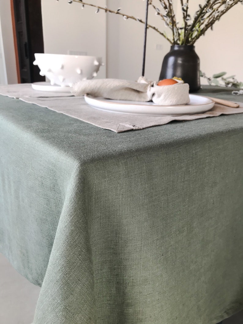 Stonewashed linen tablecloth in forest green/dark green softened linen tablecloth/Dinner Tablecloth in dusty green/free shipping image 5