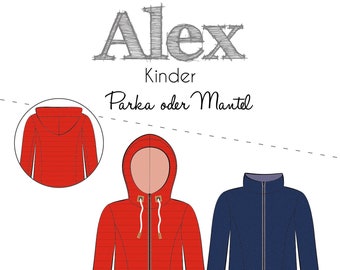 Schnittmuster für Kinder Mantel / Parka Kapuzenmantel deutsch Jungen Mädchen - Papierschnittmuster Fadenkäfer Kindergröße 74 - 164