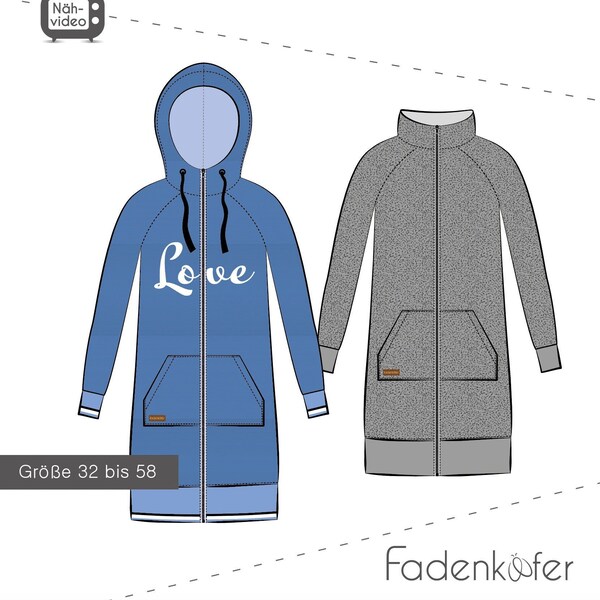 Longjacket Schnittmuster "Nala" Damen  32-58 Nähanleitung auf Papier Damen-Jacke