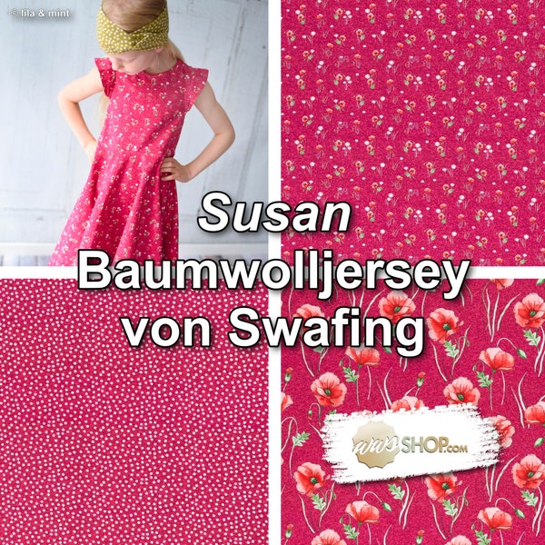 Jersey berry pink dotted / Floral pattern "Susan" 3 variants 0.5 m by the meter Cotton jersey by Swafing