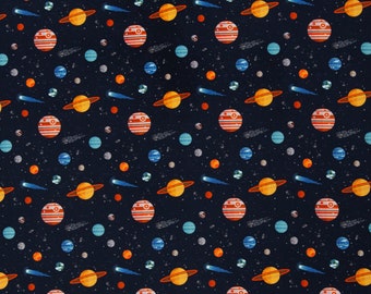 Cotton fabric woven space planets dark blue 0.5 m