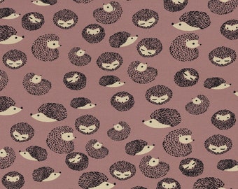 Cotton jersey hedgehog animal motif natural old pink jersey 0.5 meters