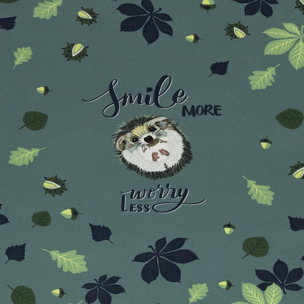 Panel Jersey süßes Kindermotiv Igel ca. 72 cm dunkelgrün "Smile more worry less" Wald Herst grün