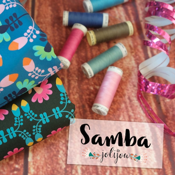 Woven fabric Swafing "Samba" by jolijou cotton fabric by the meter patterned pink / pink dark green 0.5 m 100% cotton