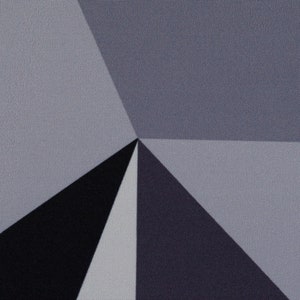 May include: Abstract geometric design with triangles in grey and black. The triangles meet at a central point, forming a modern graphic. The fabric has a textured appearance. The colour palette is monochromatic.
