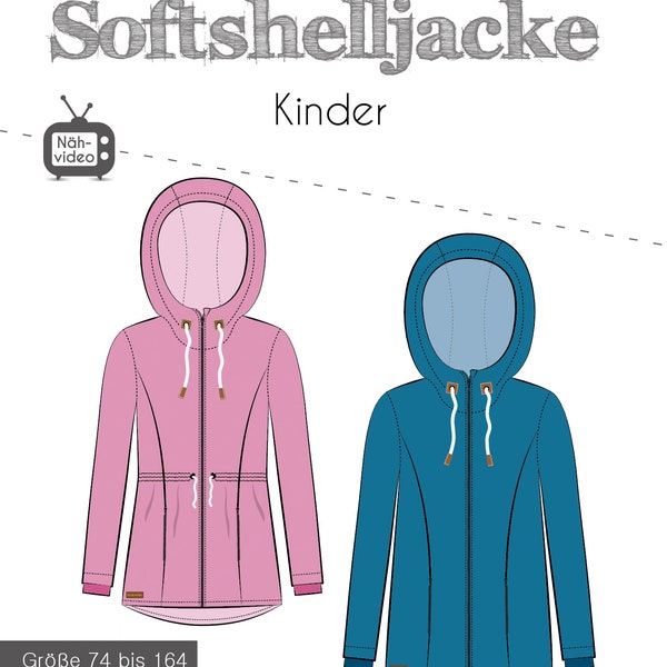 Papierschnittmuster Softshelljacke Outdoorjake Nähanleitung Kinder Größe 74 bis 164 Kapuzenjacke Kapuzenmantel