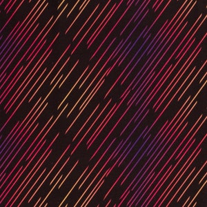 Könnte beinhalten: Abstrakter Hintergrund mit diagonalen Linien in Gelb-, Orange-, Rot- und Lilatönen auf schwarzem Hintergrund.