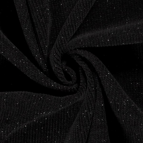 Knitted fabric velvet boucle black with silver lurex 0.5 meters