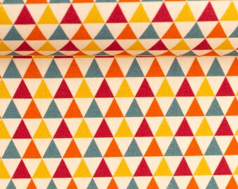 Cotton fabric triangles blue, orange, yellow colorful natural white Timo 0.5 meters Patchwork / Cotton / Fabric