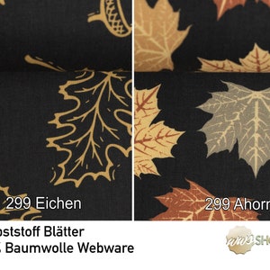 Herbststoff Blätter schwarz braun hellbraun Eiche Ahorn Baum Stoff Meterware 50 cm