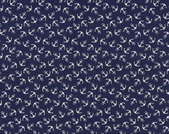 Cotton Woven Fabric Anchor Blue Baltic Sea Swafing 0.5 meters