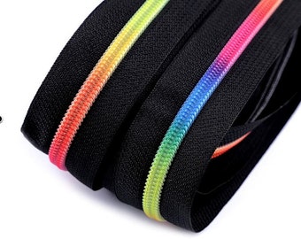 Reißverschluss Regenbogen endlos 6 mm breit Meterware Spirale inkl. Zipper