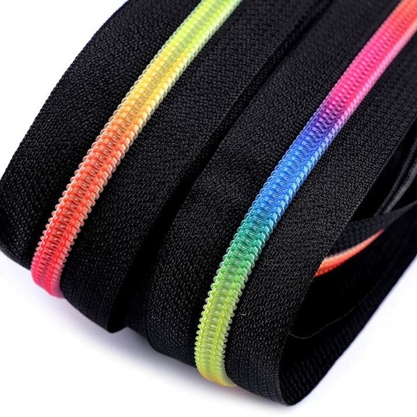 Reißverschluss Regenbogen endlos 6 mm breit Meterware Spirale inkl. Zipper